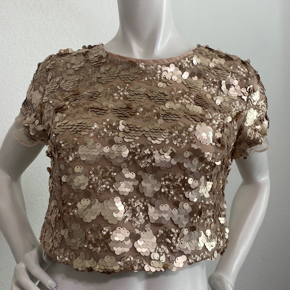 L'atiste "NEW" Gold Sequin Bohemian Short Sleeve Romantic Party Crop Top Size M